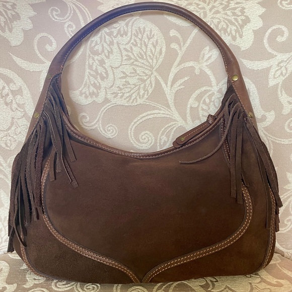 PELLE Studio Brown Genuine Leather Suede Fringe Boho Hobo Shoulder Bag W… - Picture 14 of 14